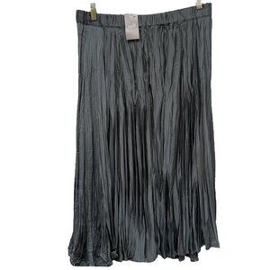 J. JILL Pleated Skirt Plus Size 2X Gray Midi Elastic Waist Flowy Satin NWT
